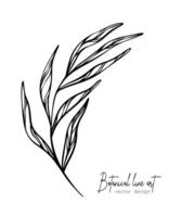 botanisk elegant linje illustration av en löv gren för bröllop inbjudan och kort, logotyp design, webb, social media och affisch, mall, annons, skönhet och kosmetisk industri. vektor