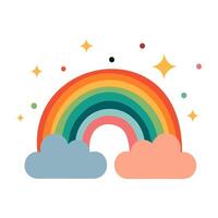 Regenbogen und Wolken eben Symbol isoliert auf Weiß Hintergrund. Vektor Illustration.