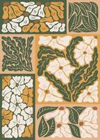 abstrakt Blumen- Vertikale Grafik Komposition. eben botanisch Poster im Druckgrafik Technik mit Grunge Textur und Kratzer. Ideal zum Zuhause Dekoration, Plakate vektor