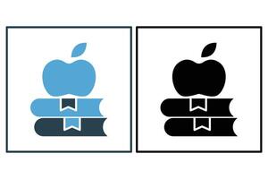 Apfel und Buch Symbol. Symbol verbunden zu traditionell Geschenk zum Lehrer, Bildung. solide Symbol Stil. Element Illustration vektor