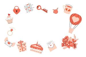 romantisk kärlek dag ram med valentines föremål. vektor illustration kan Begagnade för skriva ut design, baner, affisch.