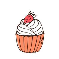 Gekritzel Cupcake - - Süss Essen mit Erdbeere Symbol isoliert. Vektor Illustration können benutzt zum Bäckerei Hintergrund, Einladung Karte, Poster, Textil, Banner, Gruß Karte, Einladung Karte, Bäckerei Design
