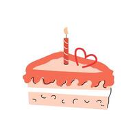 Rosa Kuchen mit Kerze und Herz - - Gekritzel Symbol zum Feier. Vektor Illustration können benutzt zum Gruß Karte, Hochzeit Design.