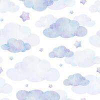 Luft Wolken und Sterne. süß Kinder- Hintergrund. Aquarell Baby nahtlos Muster zum Design Kinder Waren, Postkarten, Baby Dusche und Kinder- Zimmer vektor