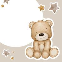 Beige Teddy Bär Wolken und Sterne. Kinder- Hintergrund zum Mädchen und Jungen. süß Aquarell isoliert Rahmen zum Kinder Waren, Postkarten, Baby Dusche und Kinder- Zimmer vektor