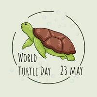 Welt Schildkröte Tag auf kann 23. Grafik Illustration zum Poster, Banner, Sozial Medien, Karte. Vektor Kunst isoliert auf ein Grün Hintergrund.