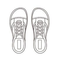 Schuhe Sneaker beiläufig zum männlich und weiblich im Linie Kunst Stil. Schuhwerk Hand gezeichnet zum Schuh Geschäft Logo. Vektor Illustration isoliert auf ein Weiß Hintergrund.