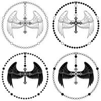 vektor design av bevingad korsa med kristen radband, himmelskt korsa med vingar, symbolik av de katolik religion