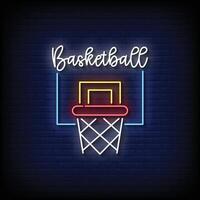 Neon- Zeichen Basketball mit Backstein Mauer Hintergrund Vektor