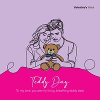 vierte Tag von Valentinstag Woche, Teddy Tag, 10 .. Februar, Sozial Medien Vektor kreativ Linie Kunst