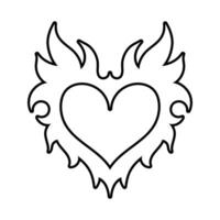 vektor översikt bild av en hjärta i retro stil. tatuering design. Häftigt klistermärke i de stil av de 90s 00-talet. modern ungdom subkultur.