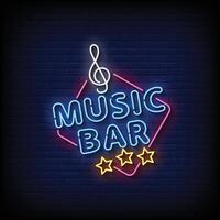 Neon- Zeichen Musik- Bar mit Backstein Mauer Hintergrund Vektor