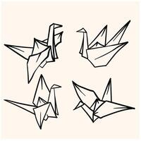 klotter av origami papper fåglar, illustration stil klotter och linje konst vektor