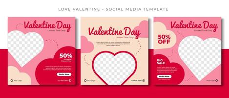 valentine kärlek dag rosa röd social media posta mall design, händelse befordran baner vektor