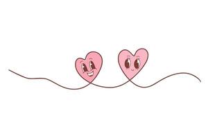 kontinuerlig teckning av två hjärtan och de inskrift kärlek. en par av hjärtan. mode minimalistisk illustration. enda linje abstrakt teckning vektor