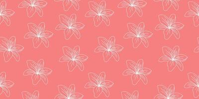 sömlös mönster av liljor. skön delikat lilja. vektor illustration på rosa bakgrund.