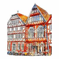 Fritzlar Deutschland Aquarell Hand gezeichnet Illustration isoliert auf Weiß Hintergrund vektor