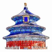 Tempel von Himmel China Aquarell Hand gezeichnet Illustration isoliert auf Weiß Hintergrund vektor