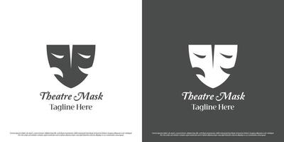 teater mask logotyp design illustration. silhuett av mask ansikte mask skrämmande glad skratt ledsen glad glad gråta känsla känsla. symbol ikon teater filma drama fest prestanda händelse firande. vektor