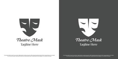 Theater Maske Logo Design Illustration. Silhouette von Maske Gesicht Maske unheimlich heiter Lachen traurig froh heiter Weinen Gefühl Emotion. Symbol Symbol Theater Film Theater Party Performance Veranstaltung Feier. vektor