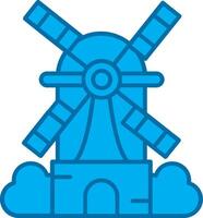 Windmühle Blau Linie gefüllt Symbol vektor