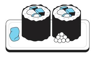 Illustration von Sushi und Sushi Rollen auf ein Platte. vektor