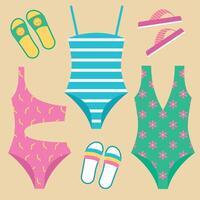 Vektor Sommer- einstellen mit Badeanzüge Sandalen Illustration Symbol