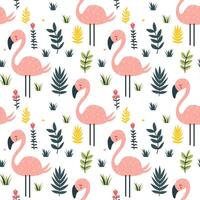 süß Rosa Flamingo und exotisch Blätter nahtlos Muster Hintergrund. Vektor Illustration