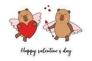 hjärtans dag klistermärken med söt kapybara. kärlek romantisk uppsättning. vektor