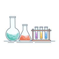 chemisch Flaschen und Prüfung Röhren mit Reagenzien. wissenschaftlich Experiment, Forschung. Illustration mit modern eben Design vektor