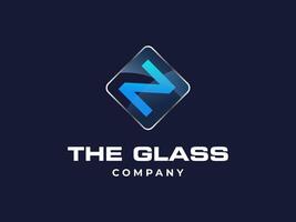 Brief ein Glas Bedienung Unternehmen Symbol, Vektor Blau Kristall Glas funktioniert Symbol oder Konstruktion