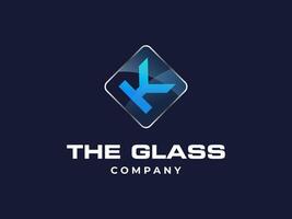 Brief ein Glas Bedienung Unternehmen Symbol, Vektor Blau Kristall Glas funktioniert Symbol oder Konstruktion