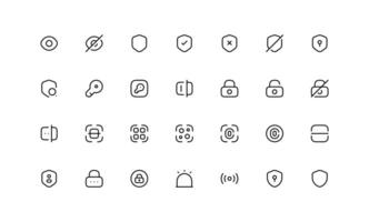 vektor uppsättning av säkerhet linje ikoner. innehåller ikoner digital låsa, cyber säkerhet, Lösenord, smart Hem, dator säkerhet, elektronisk nyckel, fingeravtryck och Mer.