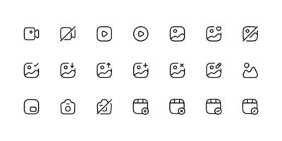 Galleri uppsättning av bilder och videoklipp vektor linje ikoner.