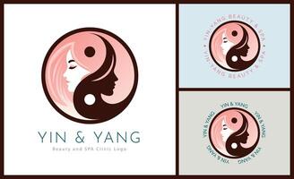 yin och yang kvinna ansikte skönhet estetik lyx salong spa logotyp mall design för varumärke eller företag vektor