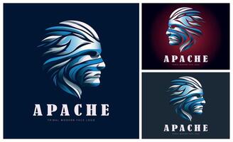 Apache indisch Kopf Gesicht Stämme modern Logo Vorlage Design zum Marke oder Unternehmen und Andere vektor