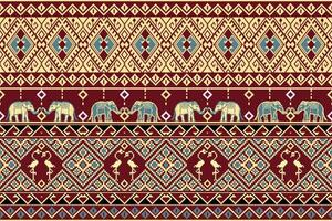 traditionell thai etnisk sömlös mönster med elefanter och fåglar. vektor design för tyg, matta, Kläder, broderi, tapet, och bakgrund