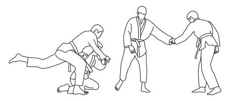 Linie skizzieren von sportlich Judoka Kämpfer. Jude, Judoka, Athlet, Duell, Streit, Judo, isoliert Vektor