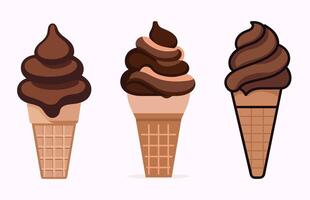 choklad is grädde platt illustration uppsättning, våffla kon is grädde översikt vektor fri