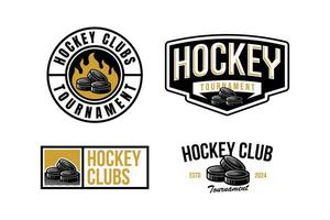 Eishockey Logo Etikette und Emblem einstellen Sammlungen mit Eishockey Pucks Vektor zum Eishockey Turnier