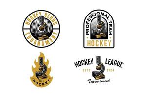Eishockey Logo Etikette und Emblem einstellen Sammlungen mit Eishockey Puck Werfer Vektor zum Eishockey Turnier