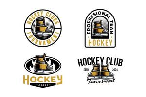 Eishockey Logo Etikette und Emblem einstellen Sammlungen mit Eishockey Schuhe oder Eis Schlittschuh Vektor zum Eishockey Mannschaft