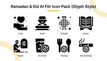 ramadan och eid al fitr ikon uppsättning i glyf stil lämplig för webb och app ikoner, presentationer, affischer, etc. vektor