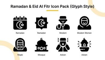 Ramadan und eid al fitr Symbol einstellen im Glyphe Stil geeignet zum Netz und App Symbole, Präsentationen, Poster, usw. vektor