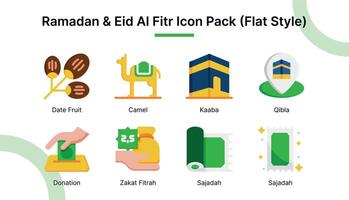 ramadan och eid al fitr ikon uppsättning i platt stil lämplig för webb och app ikoner, presentationer, affischer, etc. vektor