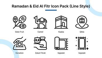 Ramadan und eid al fitr Symbol einstellen im Linie Stil geeignet zum Netz und App Symbole, Präsentationen, Poster, usw. vektor
