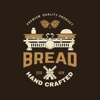 Hand gefertigt Brot Abzeichen, Logo. Vektor Illustration Typografie Design mit Teig, hop und Balance Rahmen Silhouette. Vorlage zum Restaurant Identität Objekte, Verpackung und Speisekarte