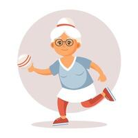 glücklich alt Dame Oma tun Sport, Yoga, gehen. Alten Menschen trainieren. eben Illustration im Karikatur Stil, Vektor