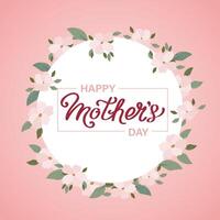 Mütter Tag Banner mit Kirsche blühen Blumen, Gruß Karte Vorlage, Illustration mit Hand gezeichnet Beschriftung. Vektor