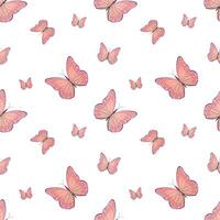nahtlos Muster, bunt Schmetterlinge auf ein Weiß Hintergrund. Insekt Hintergrund, Textil, drucken, Vektor